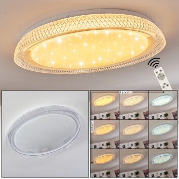Plafonnier Feletto LED Transparent, Blanc, 1 lumière, Télécommandes