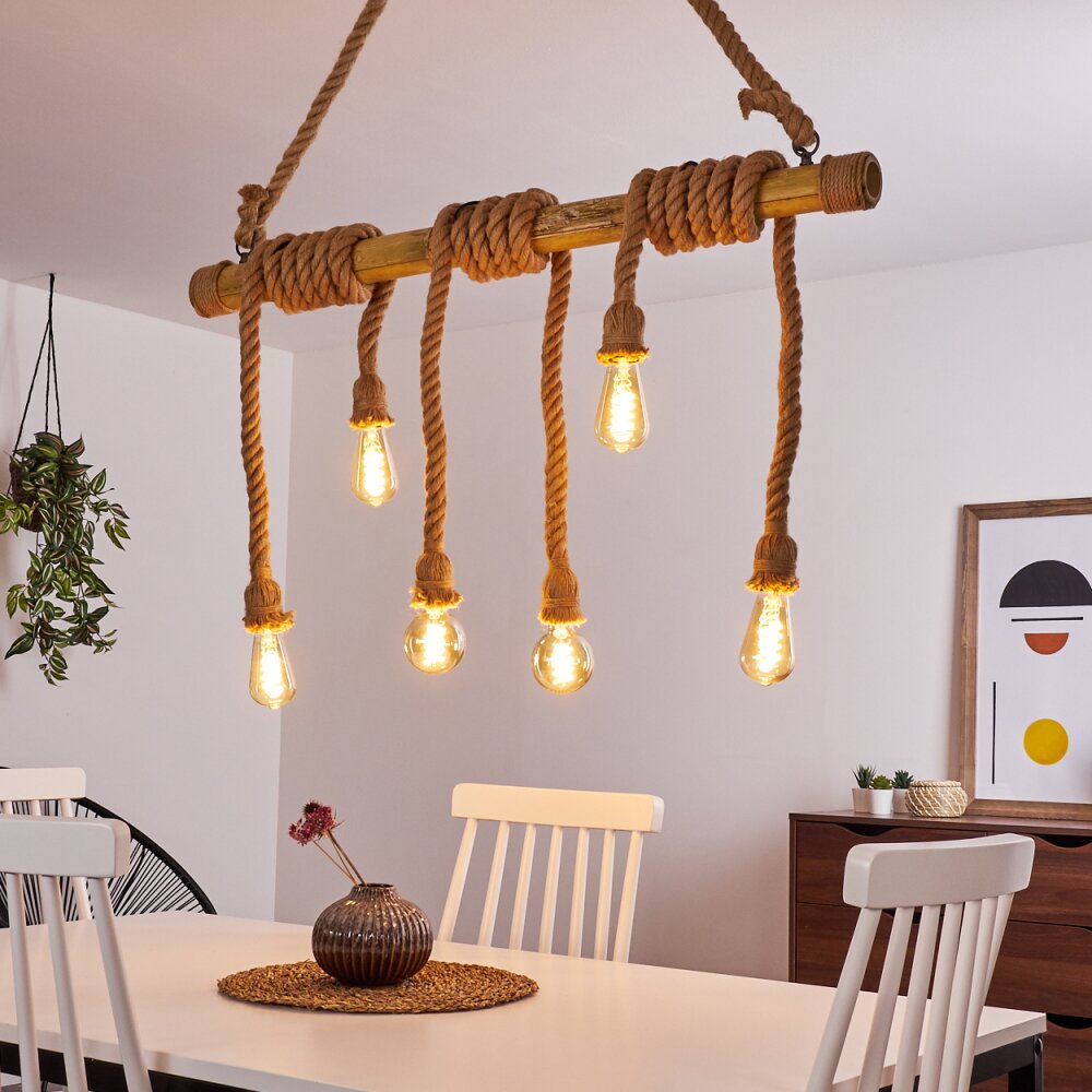 Suspension Menamini Anthracite, Brun, Bois foncé, 6 lumières