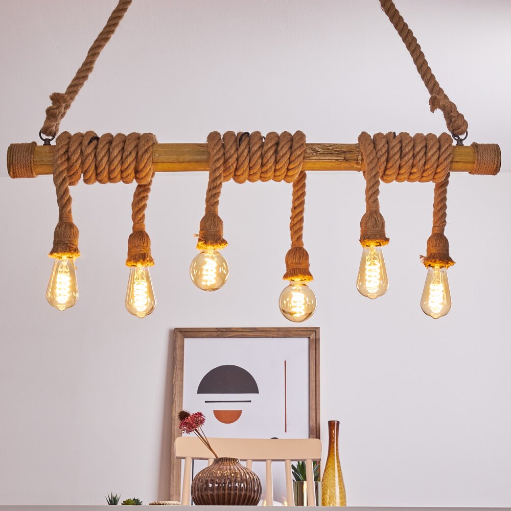 Suspension Menamini Anthracite, Brun, Bois foncé, 6 lumières