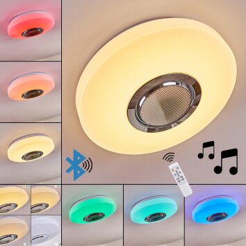 Plafonnier Sambani LED Chrome, Blanc, 1 lumière, Télécommandes, Changeur de couleurs