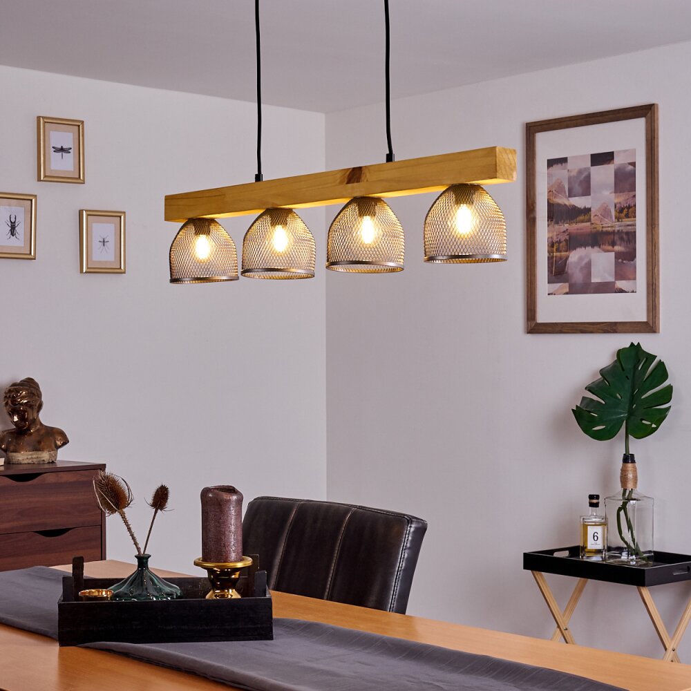 Suspension Camotes Bois clair, Nickel mat, 4 lumières