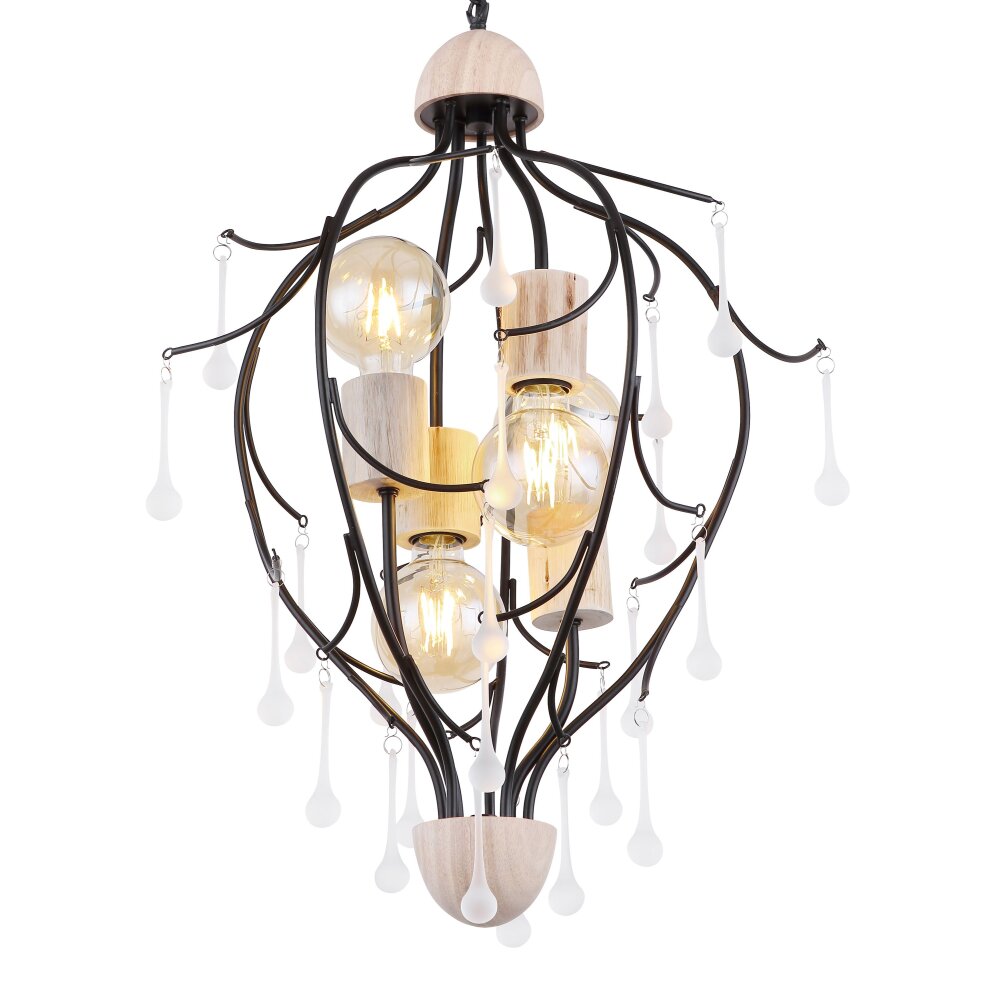 Suspension Globo NOLE Bois clair, Noir, 4 lumières