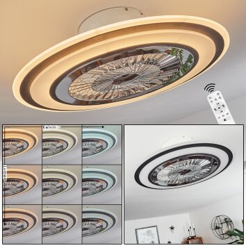 Ventilateur de plafond Terradura LED Chrome, Noir, Blanc, 1 lumière, Télécommandes