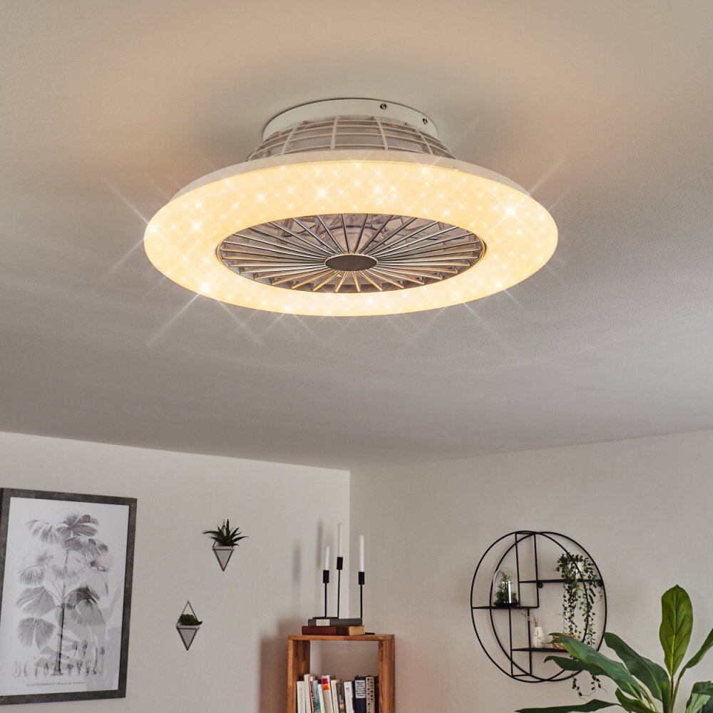 Ventilateur de plafond Piraeus LED Blanc, 1 lumière, Télécommandes, Changeur de couleurs
