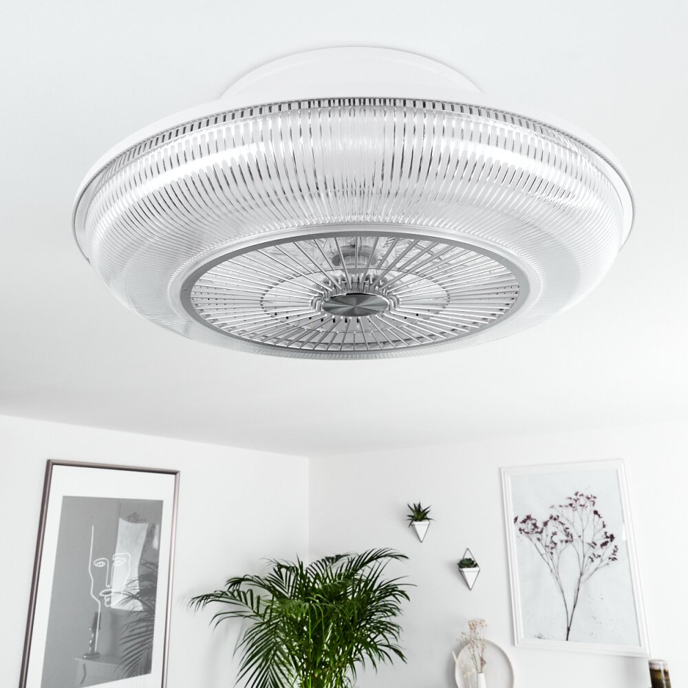 Ventilateur de plafond Riccione LED Blanc, 1 lumière, Télécommandes, Changeur de couleurs