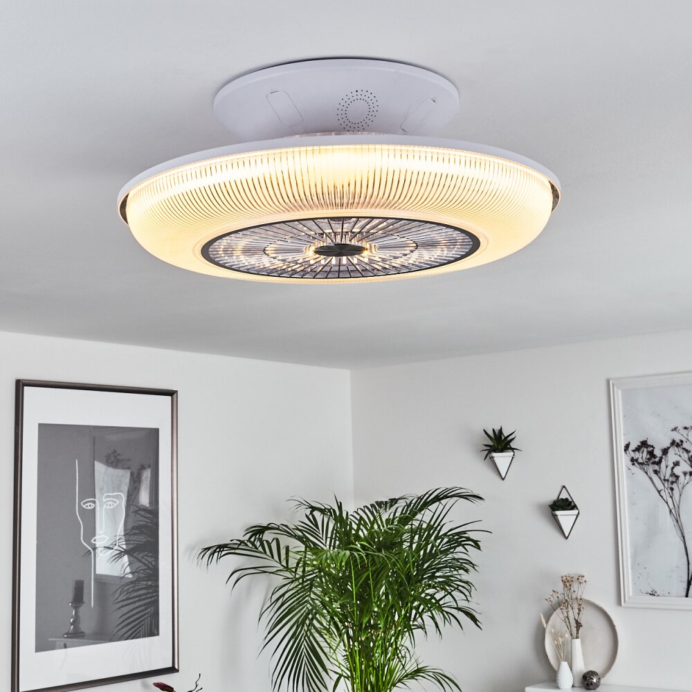 Ventilateur de plafond Riccione LED Blanc, 1 lumière, Télécommandes, Changeur de couleurs