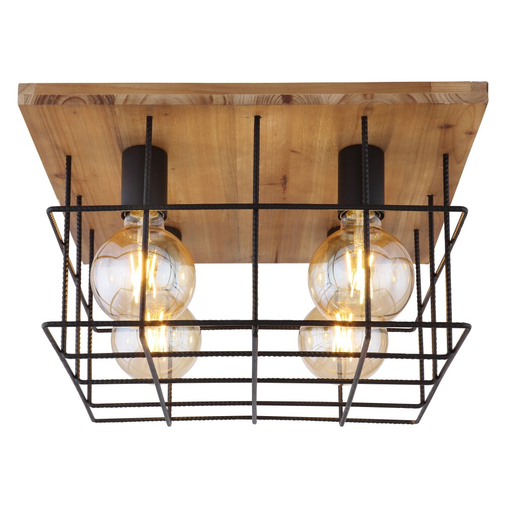 Plafonnier Globo MERRIL Bois clair, Noir, 4 lumières