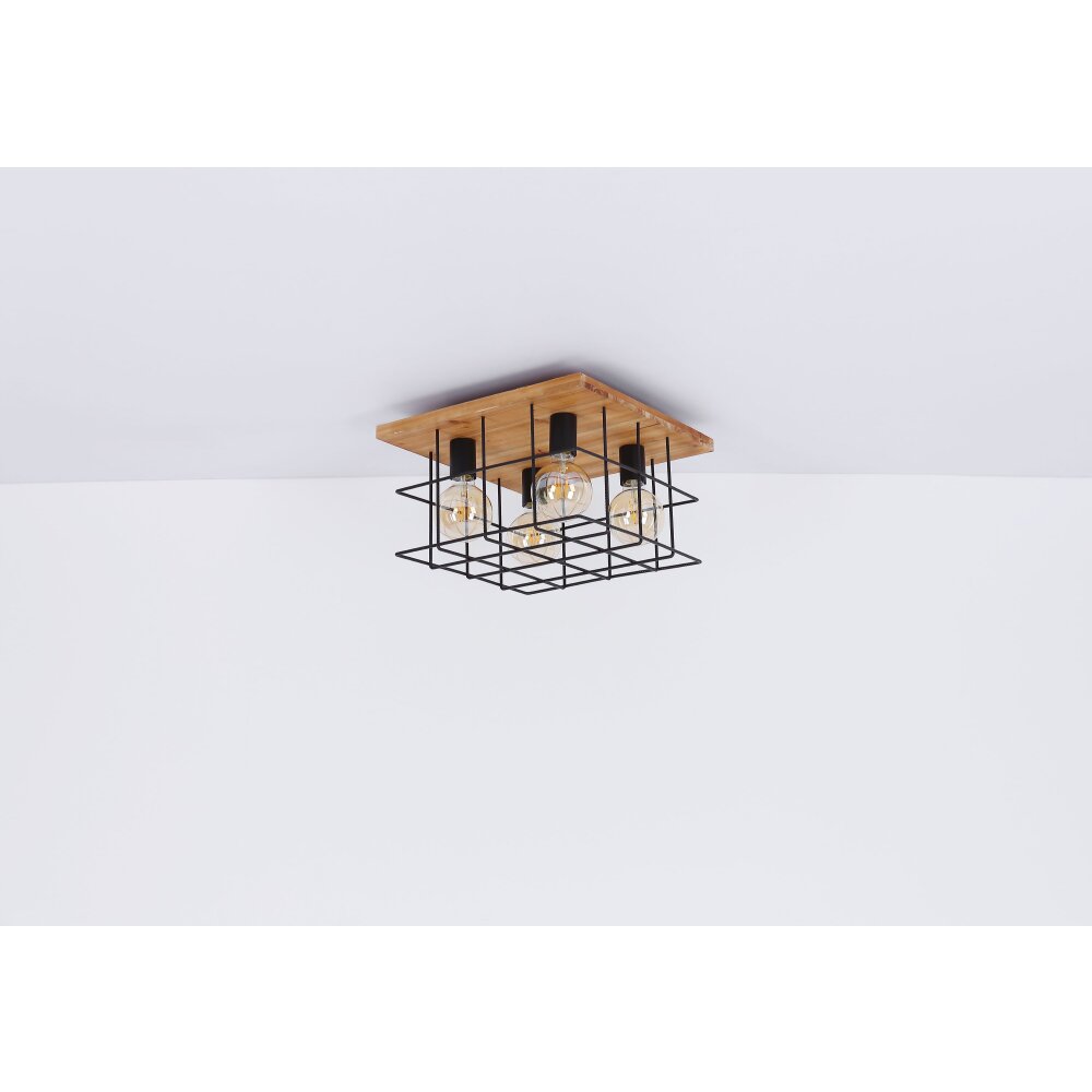 Plafonnier Globo MERRIL Bois clair, Noir, 4 lumières