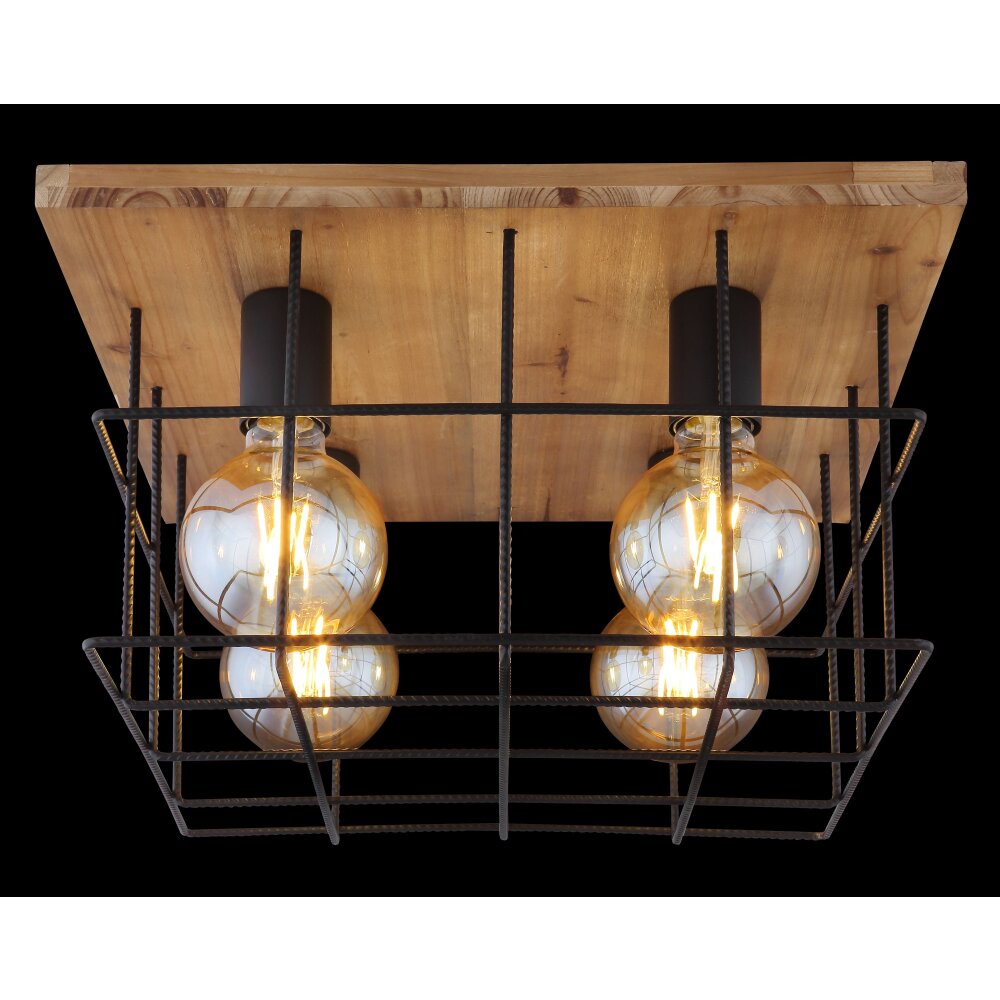Plafonnier Globo MERRIL Bois clair, Noir, 4 lumières
