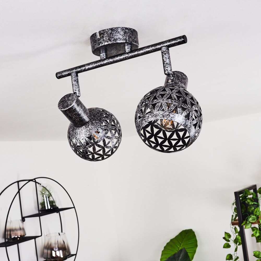 Plafonnier Stavik Noir, Argenté, 2 lumières