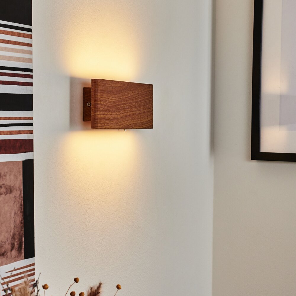 Applique murale Mosambik LED Brun, Bois foncé, Nickel mat, 1 lumière