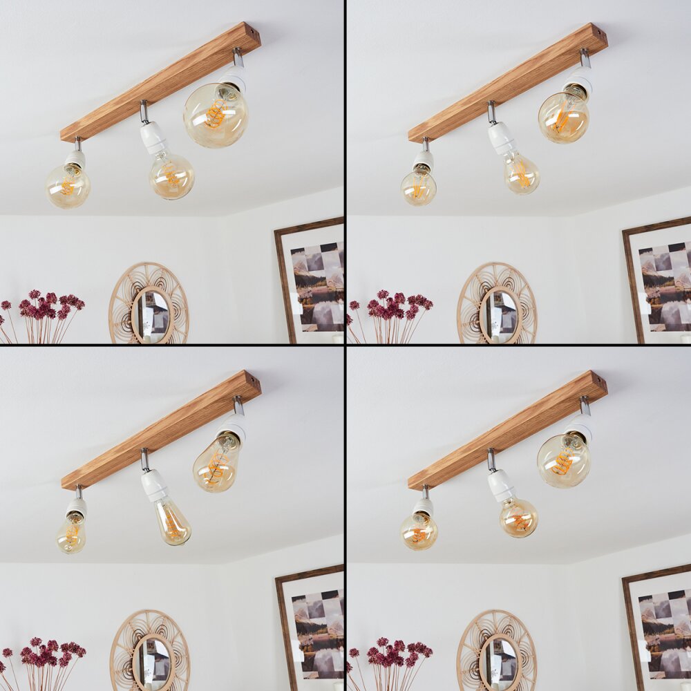Plafonnier Musland Chrome, Bois foncé, Blanc, 3 lumières