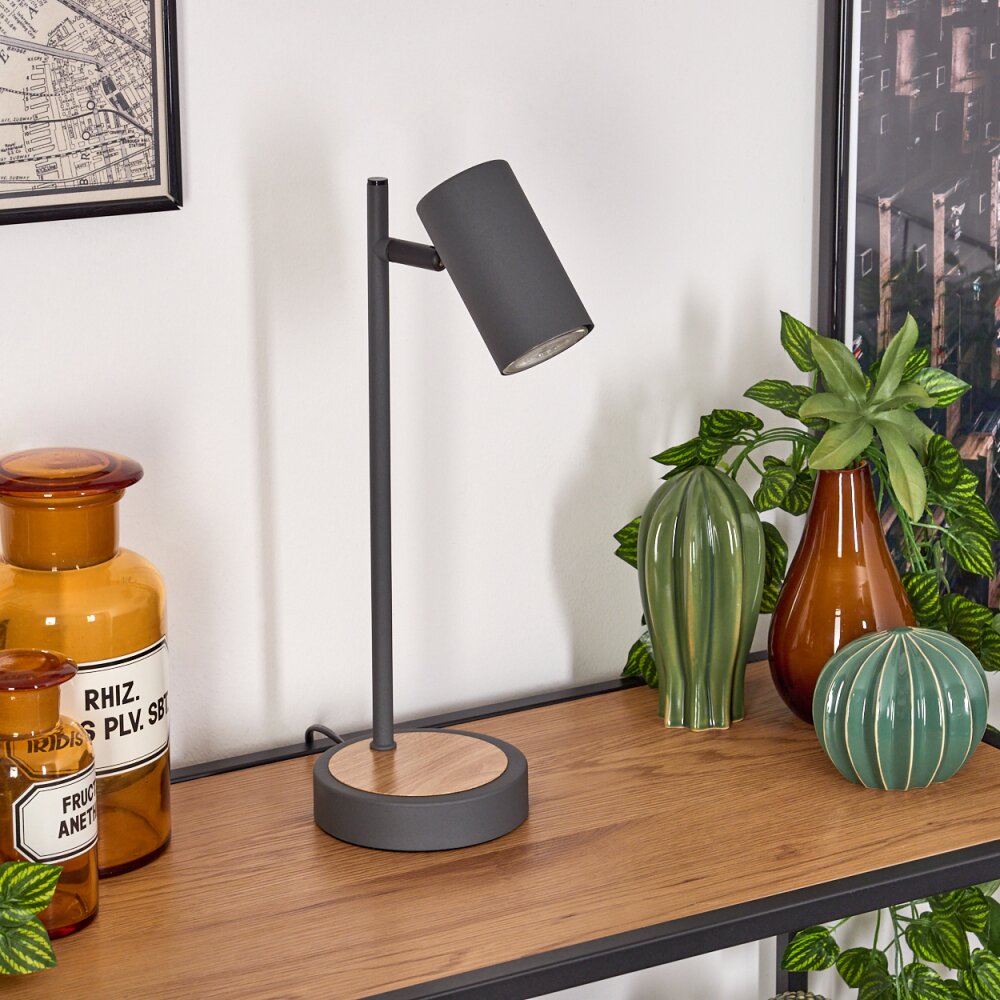 Lampe de table Javel Gris, Couleur bois, Noir, 1 lumière