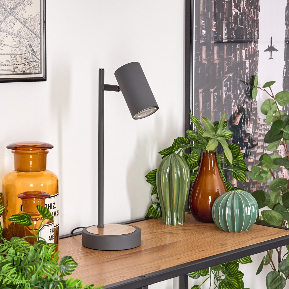 Lampe de table Javel Gris, Couleur bois, Noir, 1 lumière