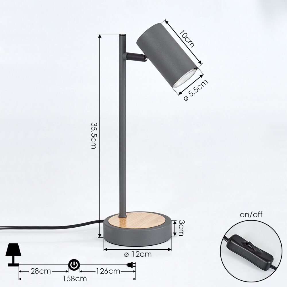 Lampe de table Javel Gris, Couleur bois, Noir, 1 lumière