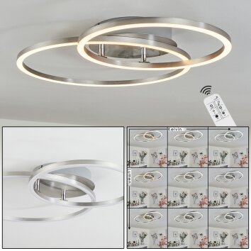 Plafonnier Ovasta LED Nickel mat, 1 lumière, Télécommandes