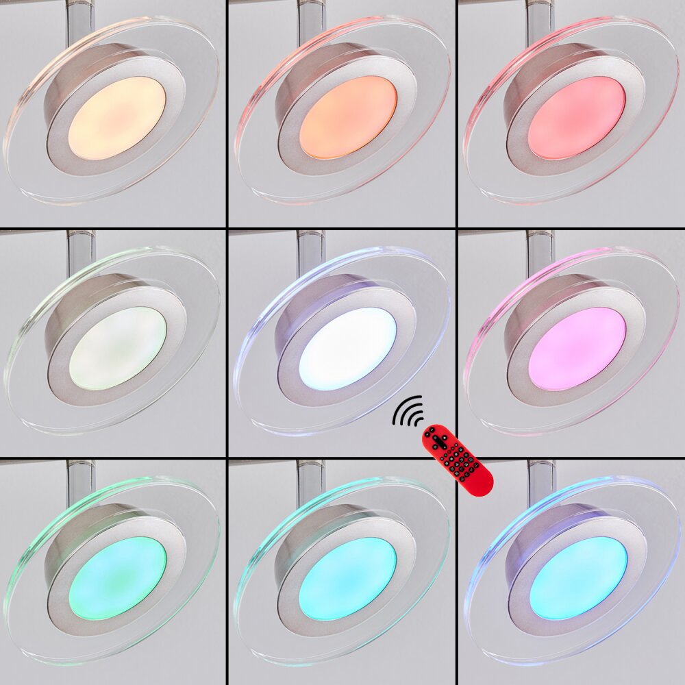 Plafonnier Marsen LED Chrome, Nickel mat, 4 lumières, Télécommandes, Changeur de couleurs