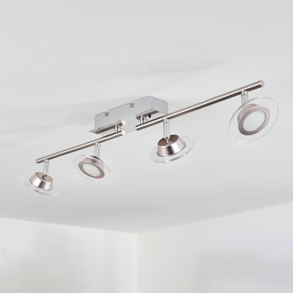 Plafonnier Marsen LED Chrome, Nickel mat, 4 lumières, Télécommandes, Changeur de couleurs