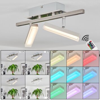 Plafonnier Vehkala LED Chrome, Nickel mat, 2 lumières, Télécommandes, Changeur de couleurs