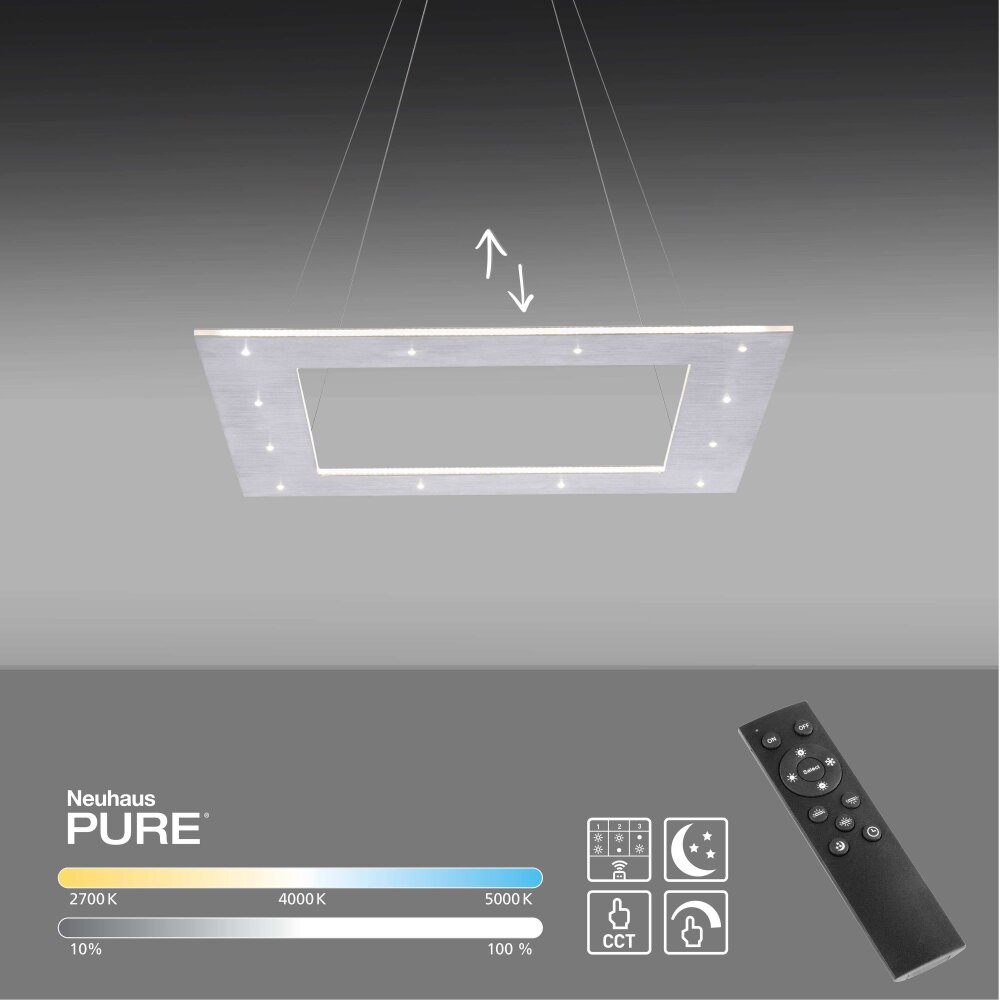Suspension Paul Neuhaus PURE-COSMO LED Aluminium, 21 lumières, Télécommandes