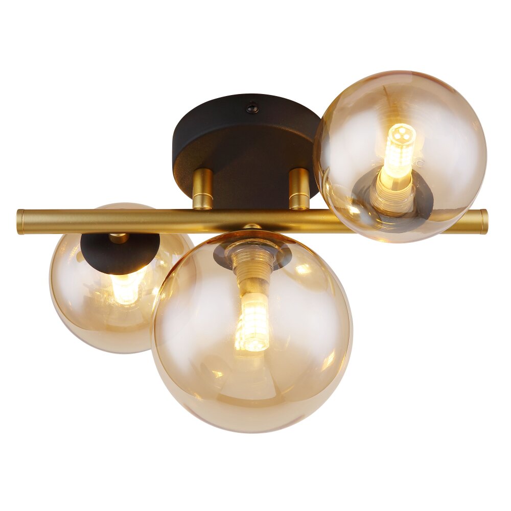 Applique murale Globo RIHA LED Laiton, Noir, 3 lumières