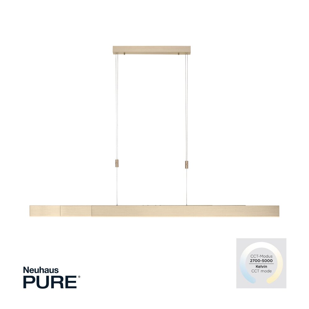Suspension Paul Neuhaus PURE-MOTO LED Laiton, 3 lumières, Télécommandes