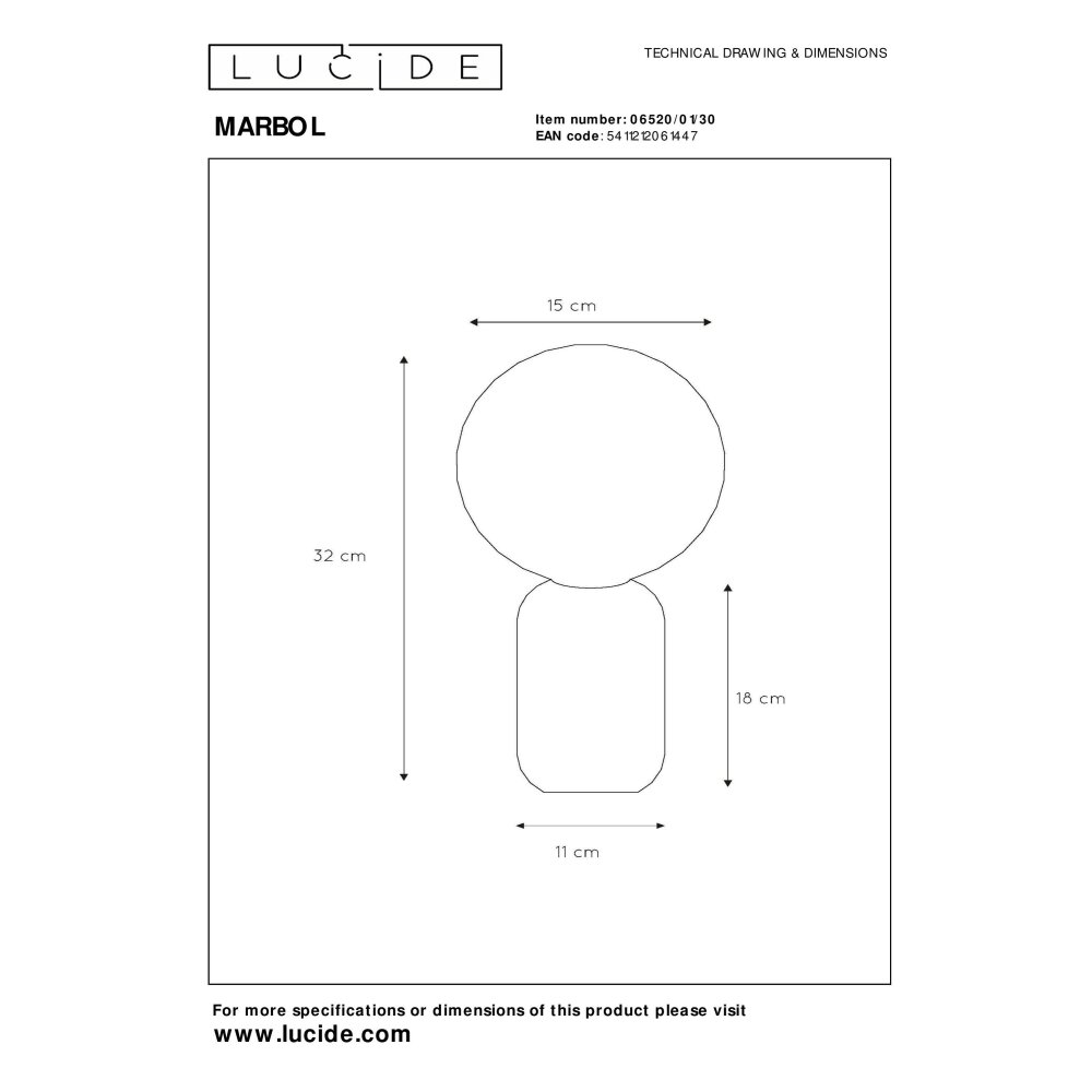 Lampe de table Lucide MARBOL Aspect marbre, Noir, 1 lumière