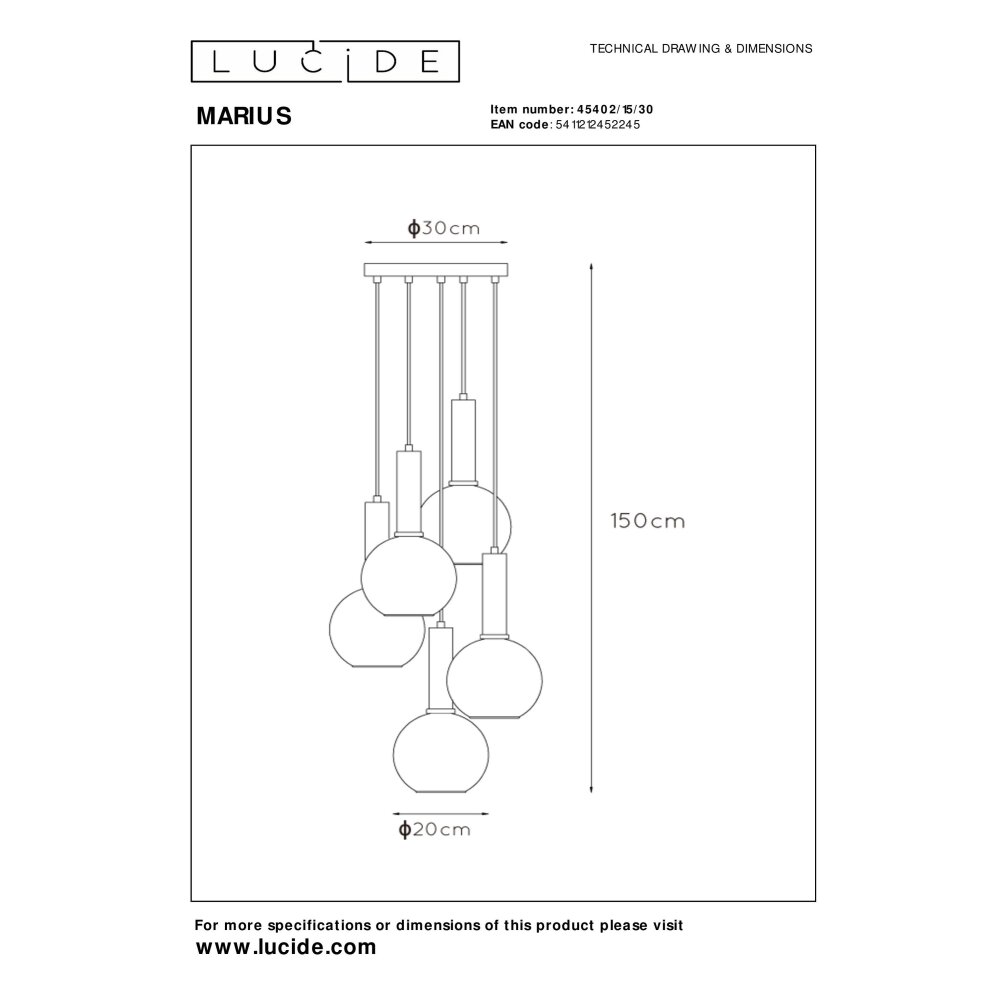 Suspension Lucide MARIUS Noir, 5 lumières