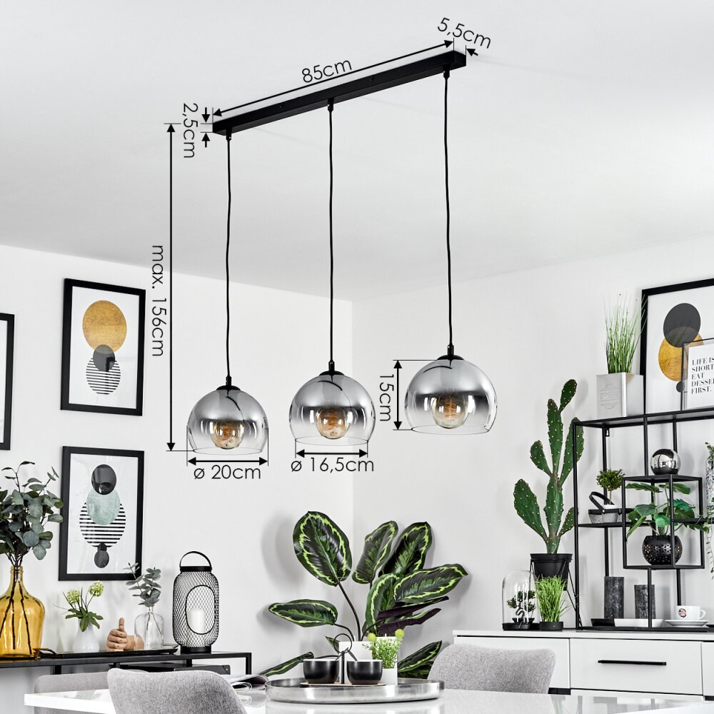 Suspension  Acey Noir, 3 lumières