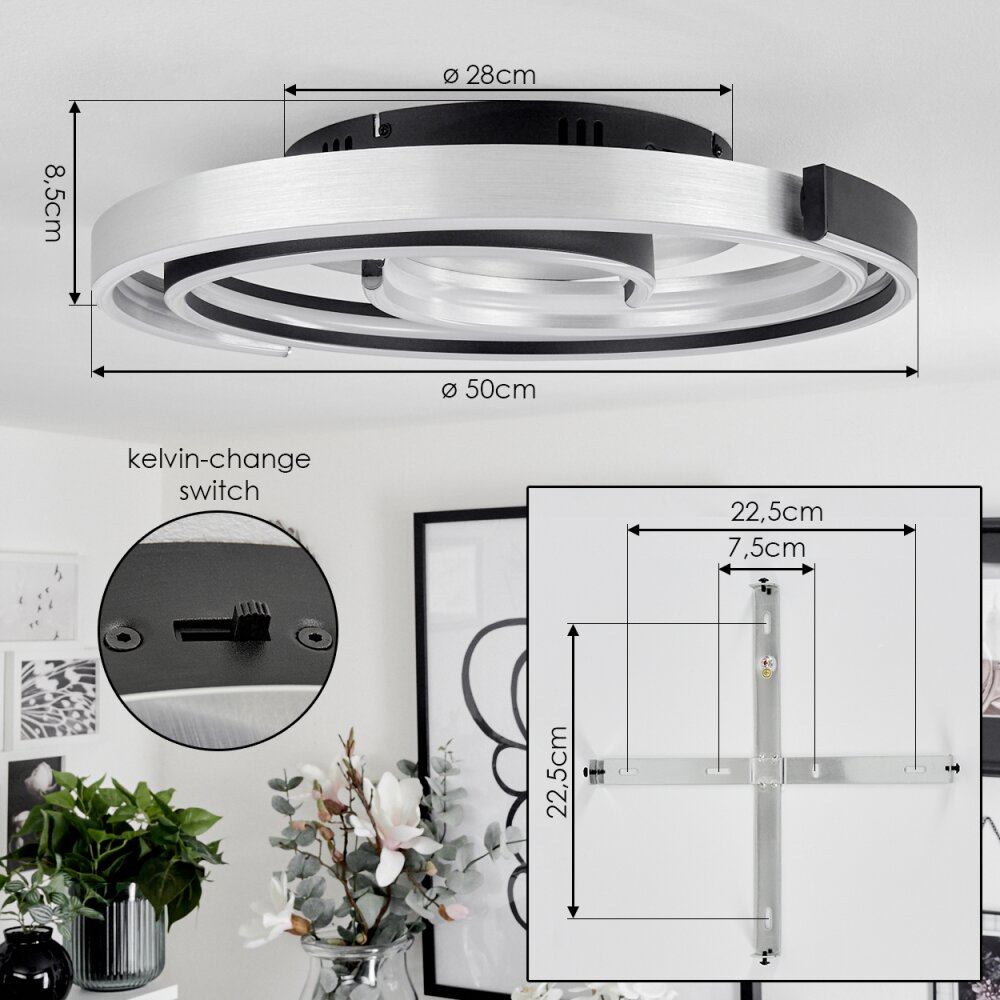 Plafonnier  Golega LED Aluminium, Noir, 1 lumière