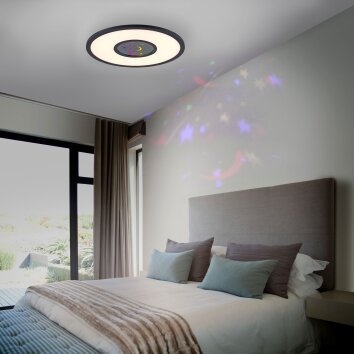 Plafonnier Leuchten-Direkt ASTRO LED Noir, 2 lumières, Télécommandes, Changeur de couleurs