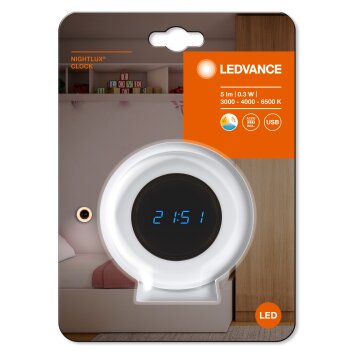 Horloge de table Ledvance NIGHTLUX CLOCK Blanc, 1 lumière