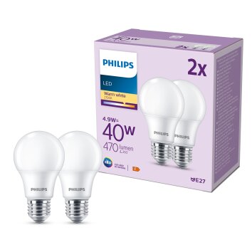 Philips Classic Lot de 2 LED E27 4,9 watt 2700 kelvin 470 lumen