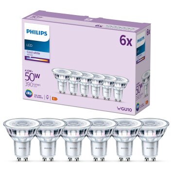 Philips Classic Lot de 6 LED GU10 4,6 watt 4000 kelvin 390 lumen