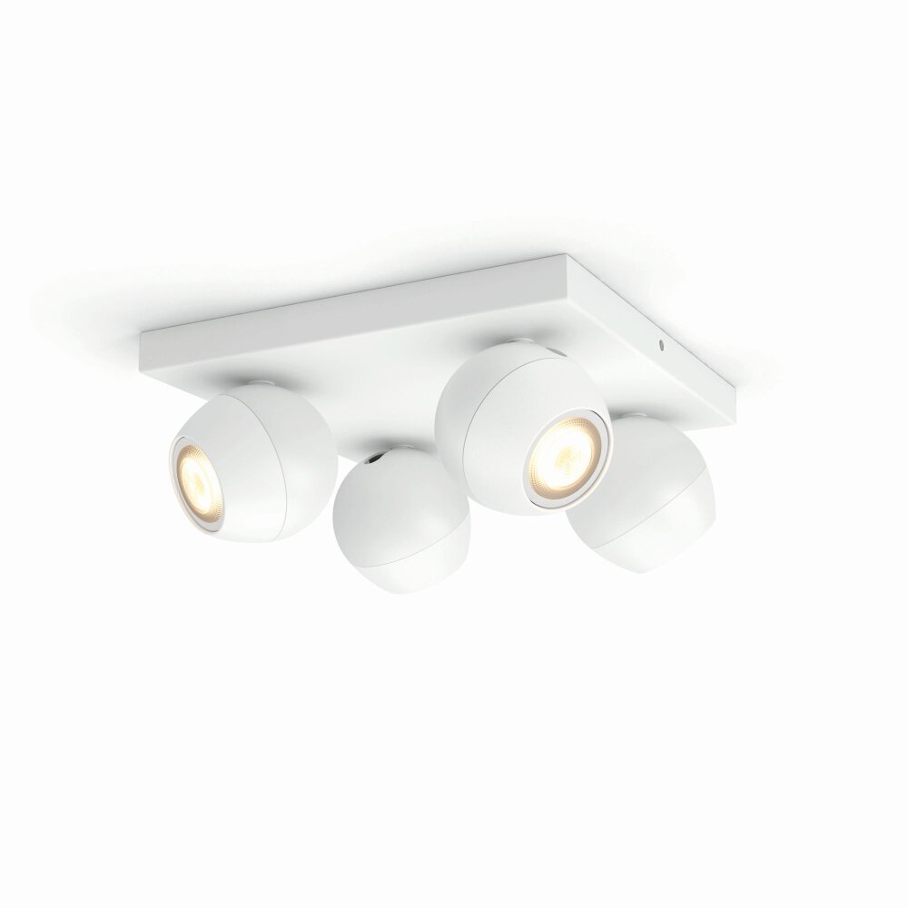 Plafonnier Philips Hue Buckram LED Blanc, 4 lumières, Télécommandes