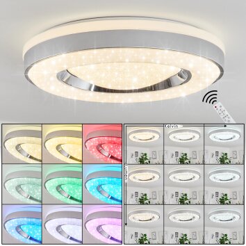 Plafonnier Cancinos LED Argenté, Blanc, 2 lumières, Télécommandes, Changeur de couleurs