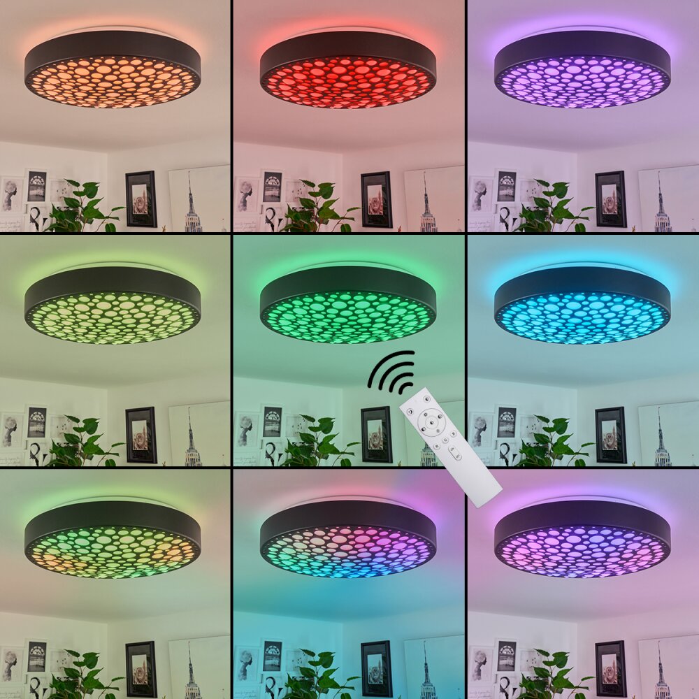 Plafonnier Agodim LED Noir, Blanc, 1 lumière, Télécommandes, Changeur de couleurs