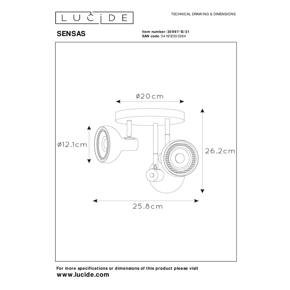 Plafonnier Lucide SENSAS Blanc, 3 lumières