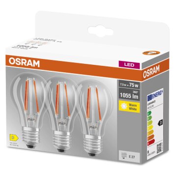 OSRAM Set de 3 LED E27 7,5 Watt 2700 Kelvin 1055 lumen
