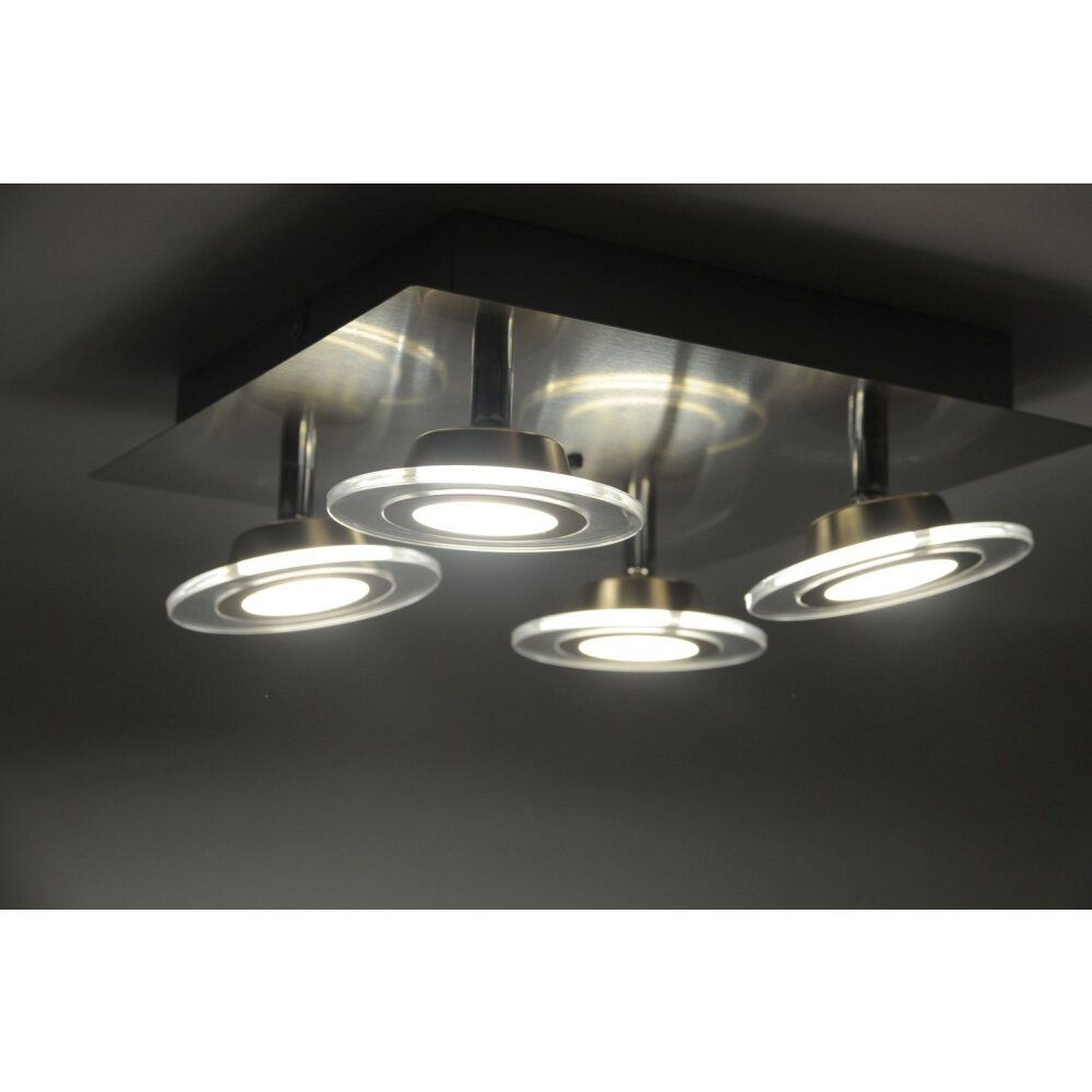 Plafonnier Leuchten Direkt LOLA-MIKE LED Acier inoxydable, 4 lumières, Télécommandes, Changeur de couleurs