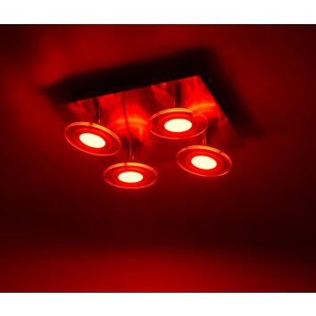 Plafonnier Leuchten Direkt LOLA-MIKE LED Acier inoxydable, 4 lumières, Télécommandes, Changeur de couleurs