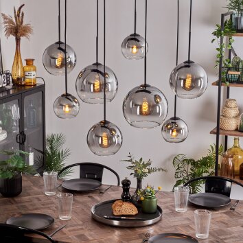 Suspension - Verre Koyoto Clair, Fumé, 8 lumières