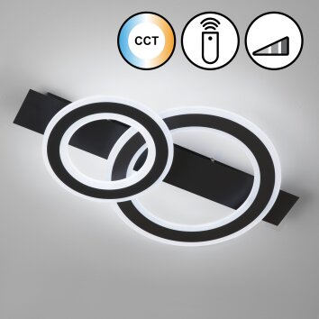 Plafonnier Fischer & Honsel Circle LED Noir, 1 lumière, Télécommandes