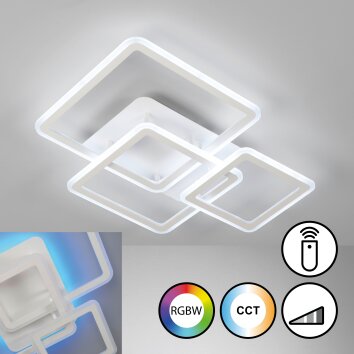 Plafonnier Fischer & Honsel Gelder LED Blanc, 1 lumière, Télécommandes, Changeur de couleurs