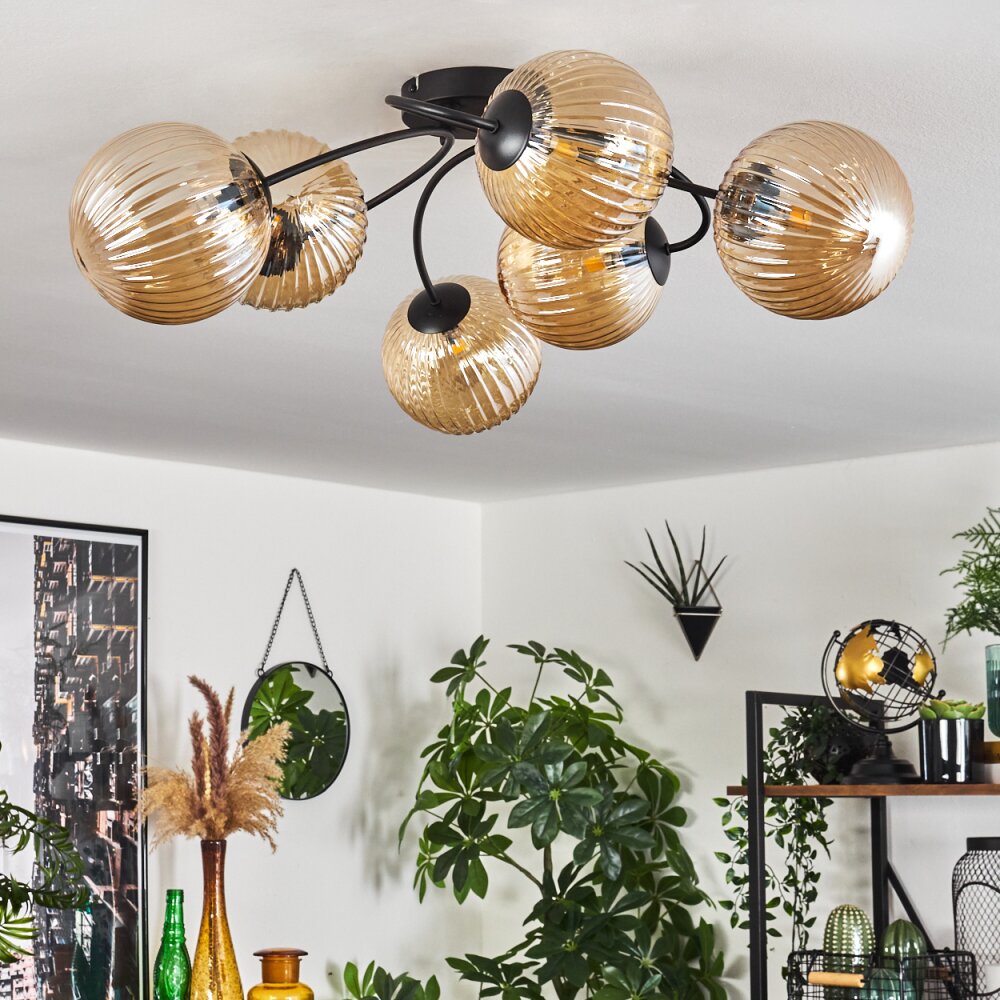 Plafonnier Chehalis Ambre, 6 lumières
