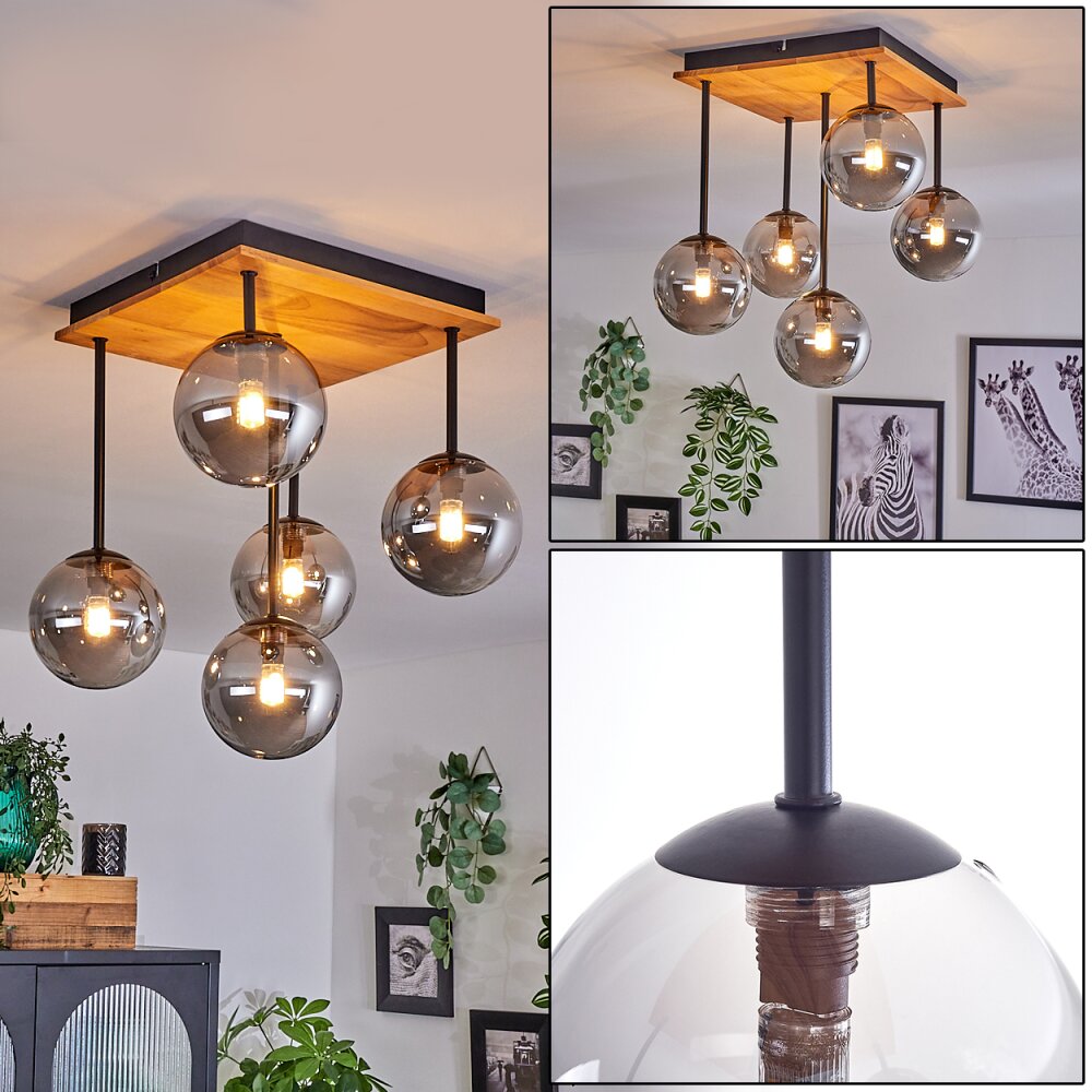 Plafonnier - Verre 12 cm Chehalis Écru, Noir, 5 lumières main product photo