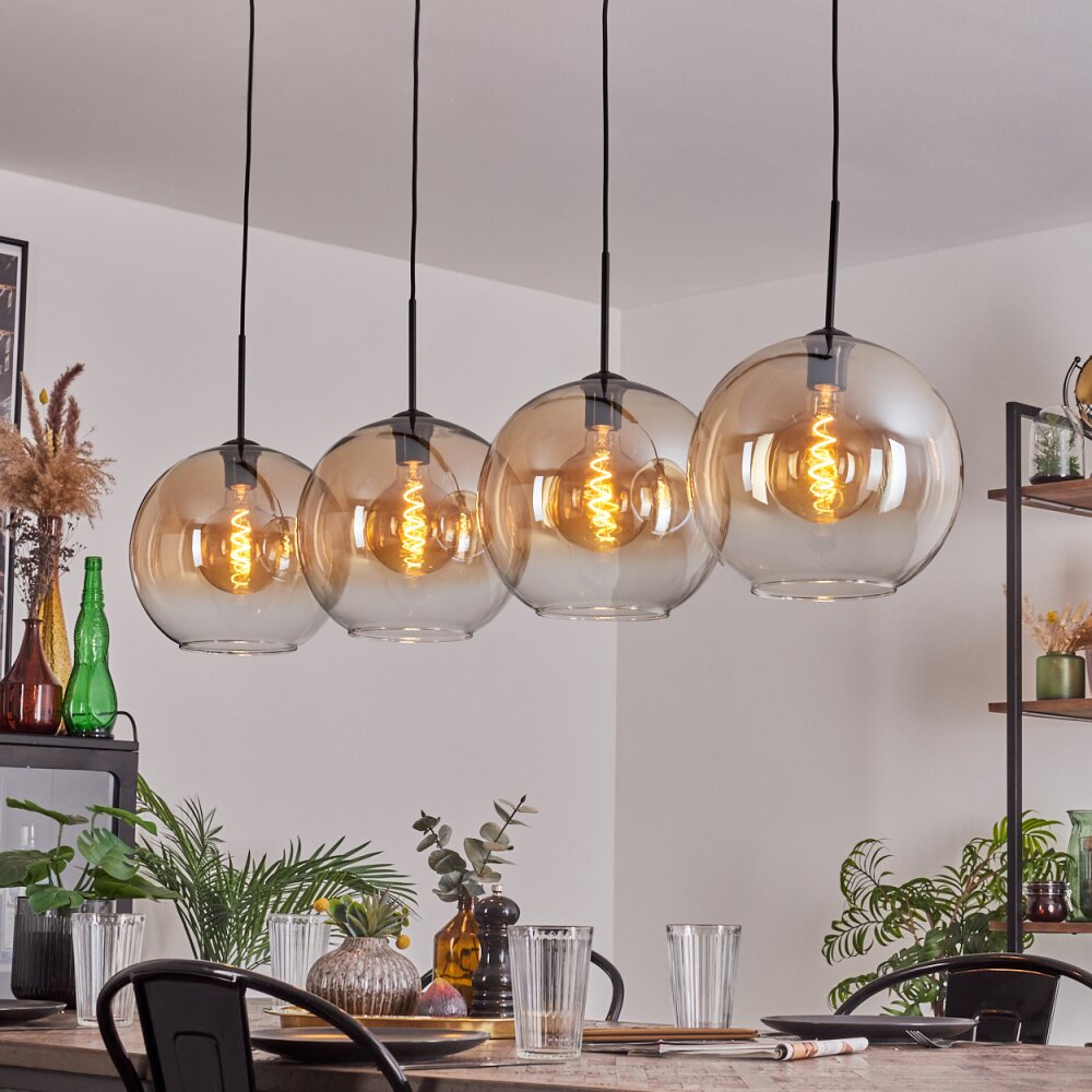 Suspension - Verre 30 cm Koyoto Ambre, Clair, 4 lumières
