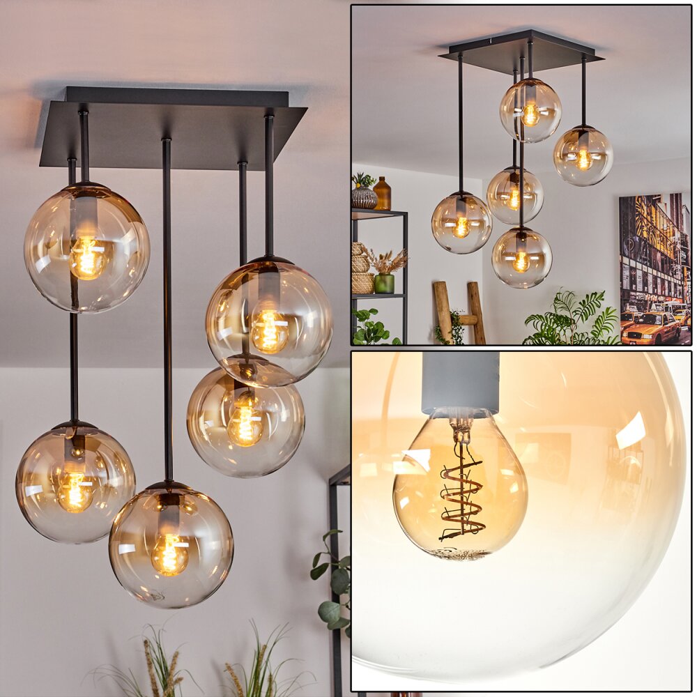 Plafonnier - Verre 15 cm Gastor Ambre, Clair, 5 lumières main product photo