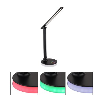 Lampe de table Globo GERALDO LED Noir, 1 lumière, Changeur de couleurs