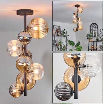 Plafonnier - Verre 10 cm, 12 cm, 15cm Chehalis Ambre, Clair, Fumé, 8 lumières